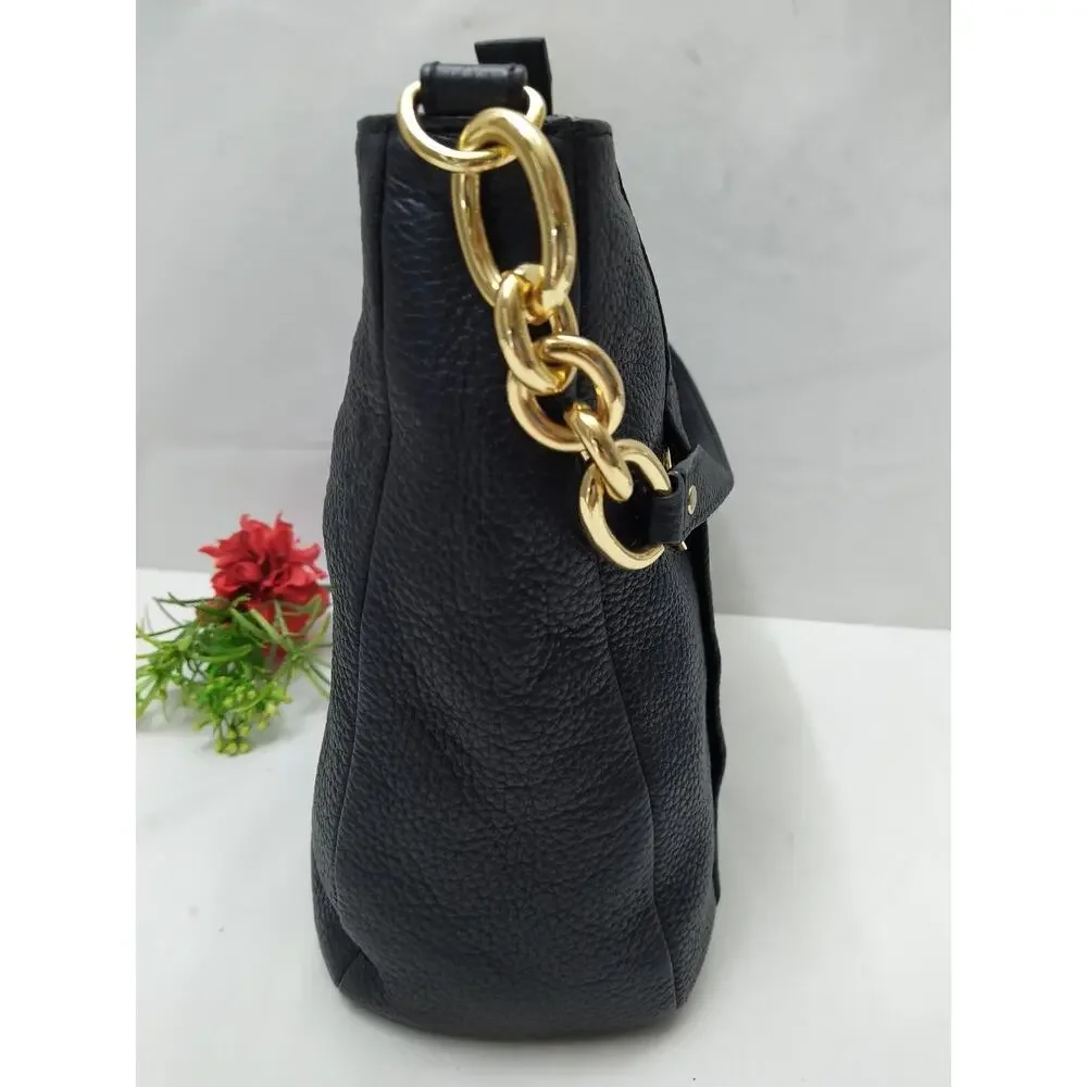 Michael Kors Black Pebbled Leather Zipper Pockets Chain Strap Hobo Shoulder Bag - Picture 5 of 16